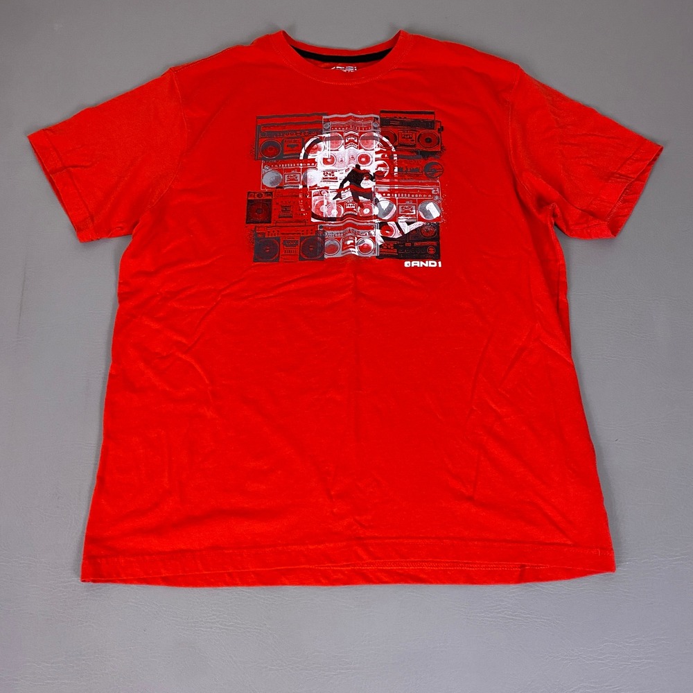AND1 Graphic T-Shirt Men's XL Red Basketball Boombox Hip‎ Hop Short Sleeve Tee